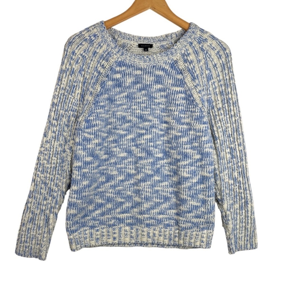 Talbots Marled Knit Crewneck Chunky Sweater size Medium Blue/White